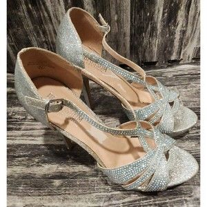 DE BLOSSUM Womens Shoes Heels Metallic Silver Stiletto Platform VICE Size 8.5